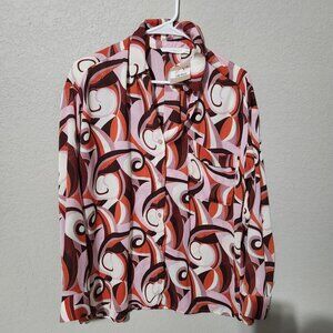 Lush Blouse Womens Medium Retro Printed Long Sleeve Artsy Boho